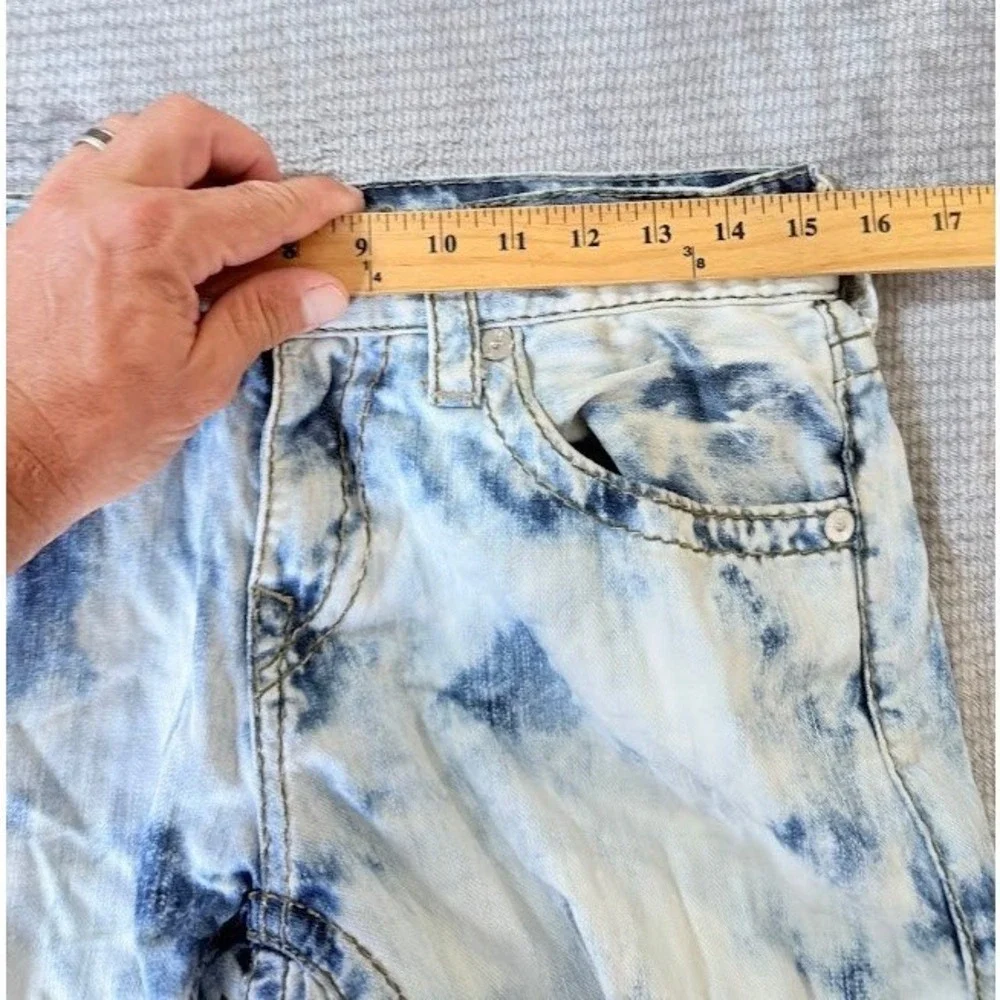 True Religion Mens Acid Wash Straight Leg Denim Jeans Blue White Size 30X33.